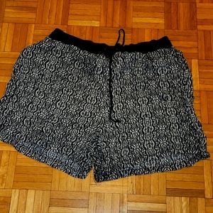 Black and white drawstring waist shorts